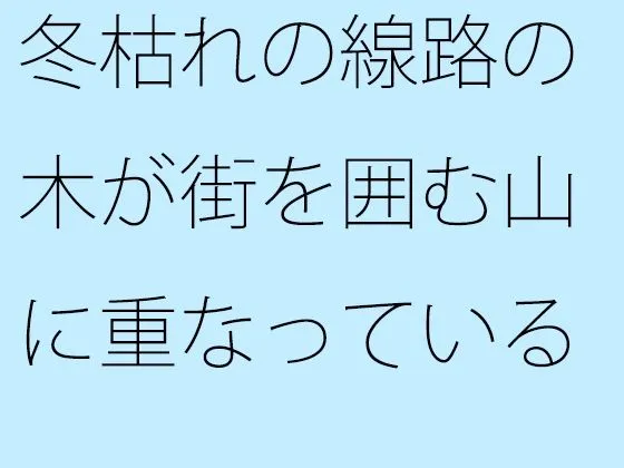 冬枯れの線路の木が街を囲む山に重なっている